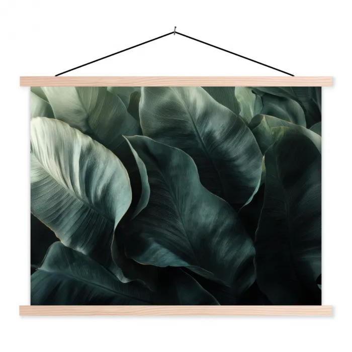 Groen - Bladeren - Glad - Nerven textielposter latten blank klein -3d