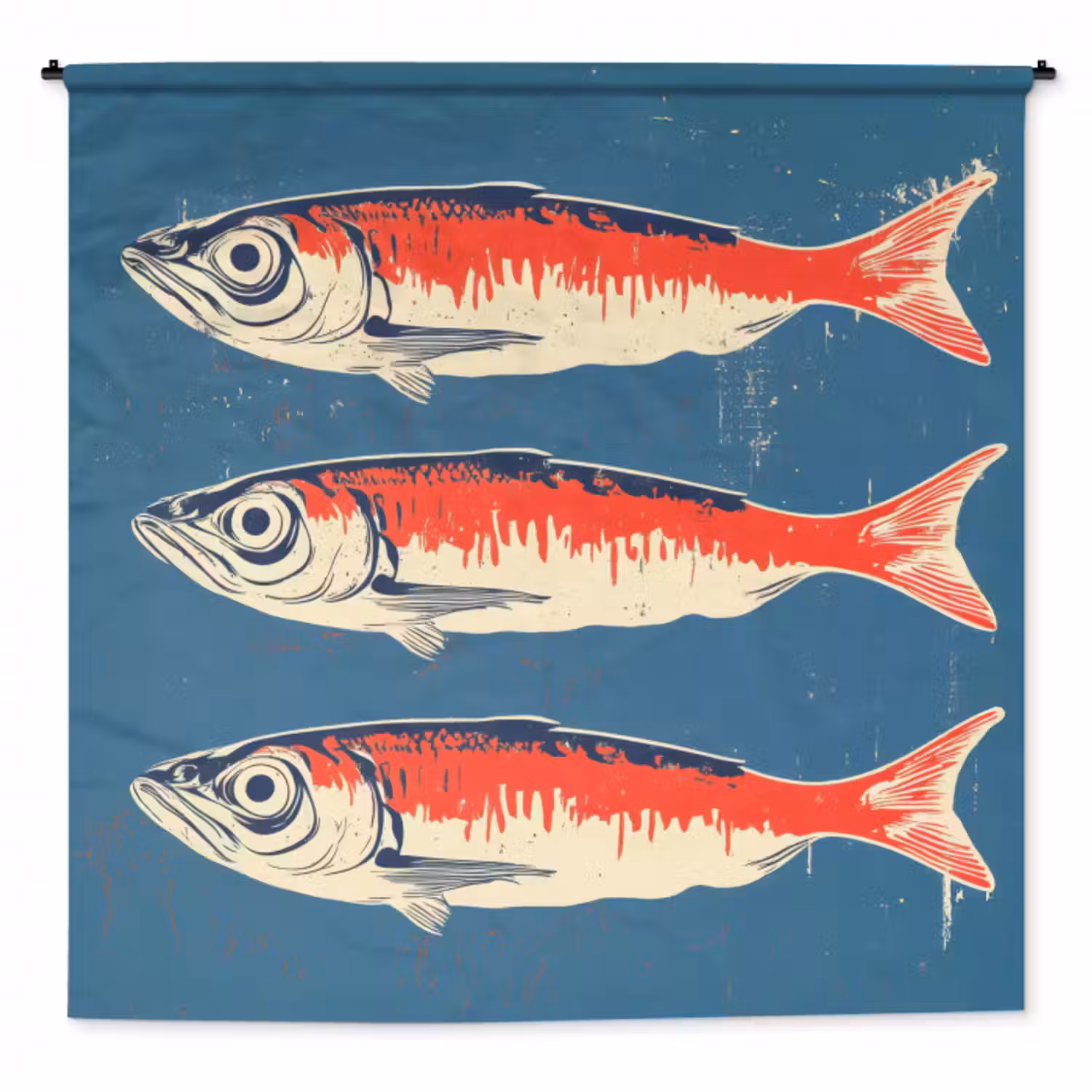 Wandteppich - Fische - Rot - Blau