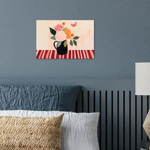 Vaas - Bloemen - Vlinder - Rood poster papier klein -sfeer2