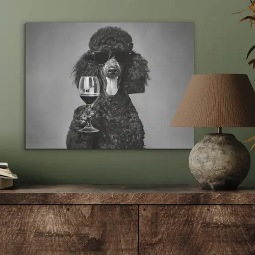 Hond - Krullen - Zonnebril - Wijn PET vilt klein -sfeer2