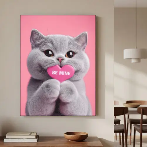 Kat - Valentijn - Roze - Liefde Textielframe zwart klein -sfeer2