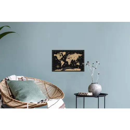 Wereldkaart - Beige - Zwart Muursticker klein -plant