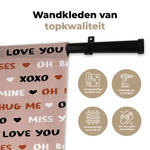 Tekst - Liefde - Roze - Patroon Wandkleed katoen klein 269 -sfeer2