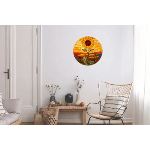 Zonnebloem - Mozaïek - Zonsondergang - Geel Wandcirkel aluminium klein -woonkamer