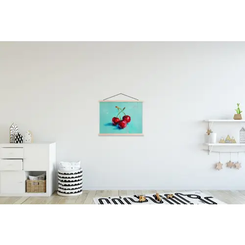Kersen - Rood - Drie - Geverfd textielposter latten blank klein -kinderkamer