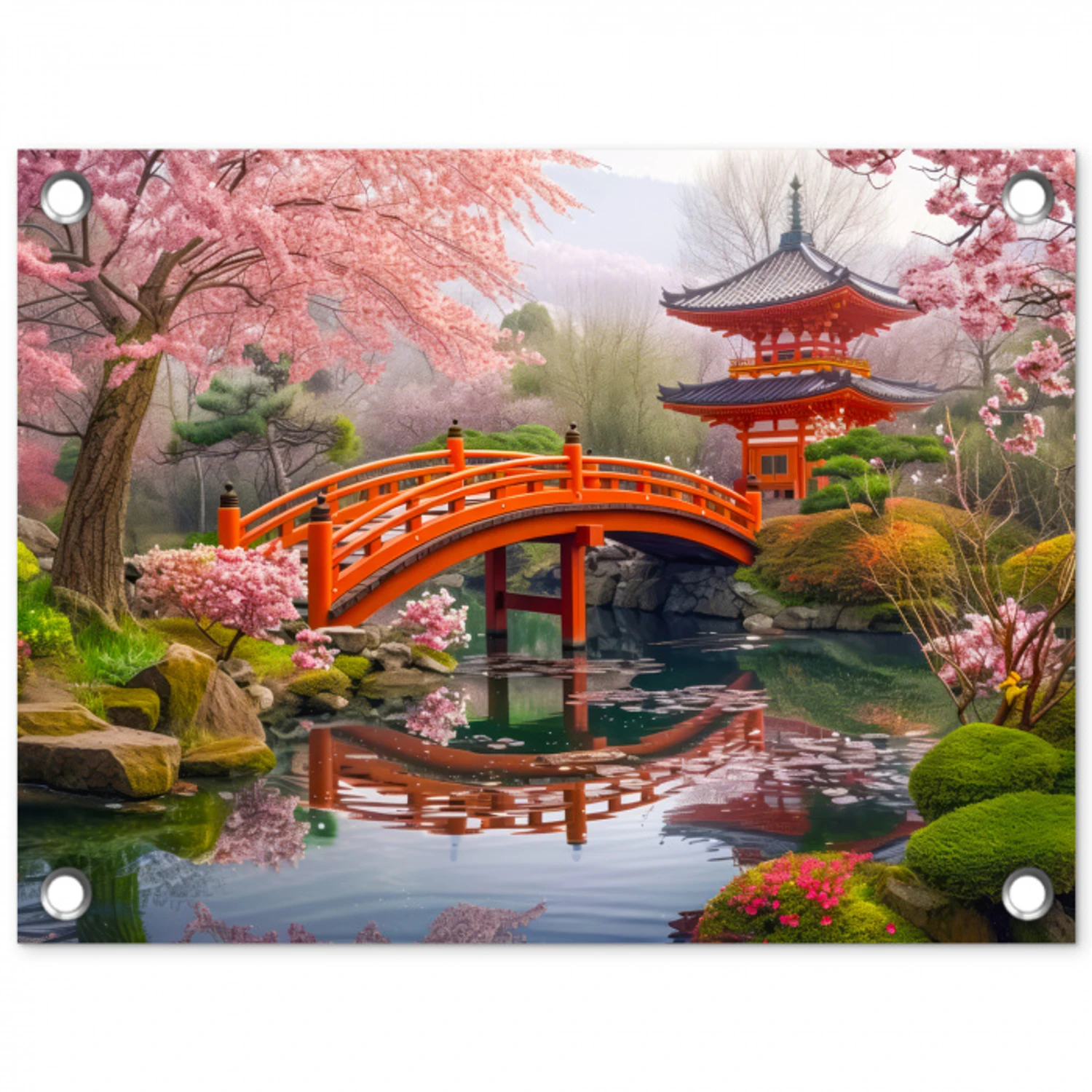 Lentebloei in Japanse Tuin tuinposter los doek klein -3d