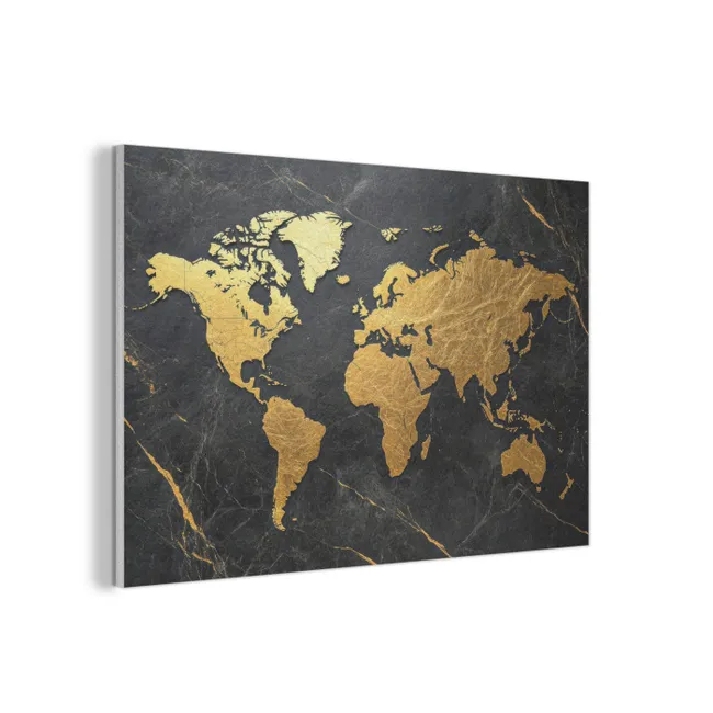 Akoestisch schilderij - Wereldkaart - Goud - Marmer