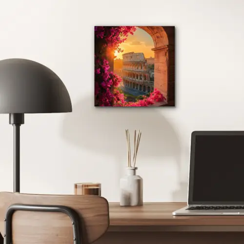 Colosseum - Rome - Roze Bloemen aluminium wit klein -sfeer5