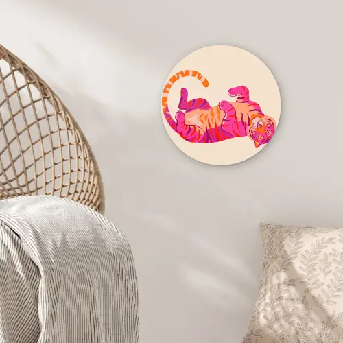 Tijger - Roze - Oranje Wandcirkel kunststof plaat 5mm dik klein -sfeer5