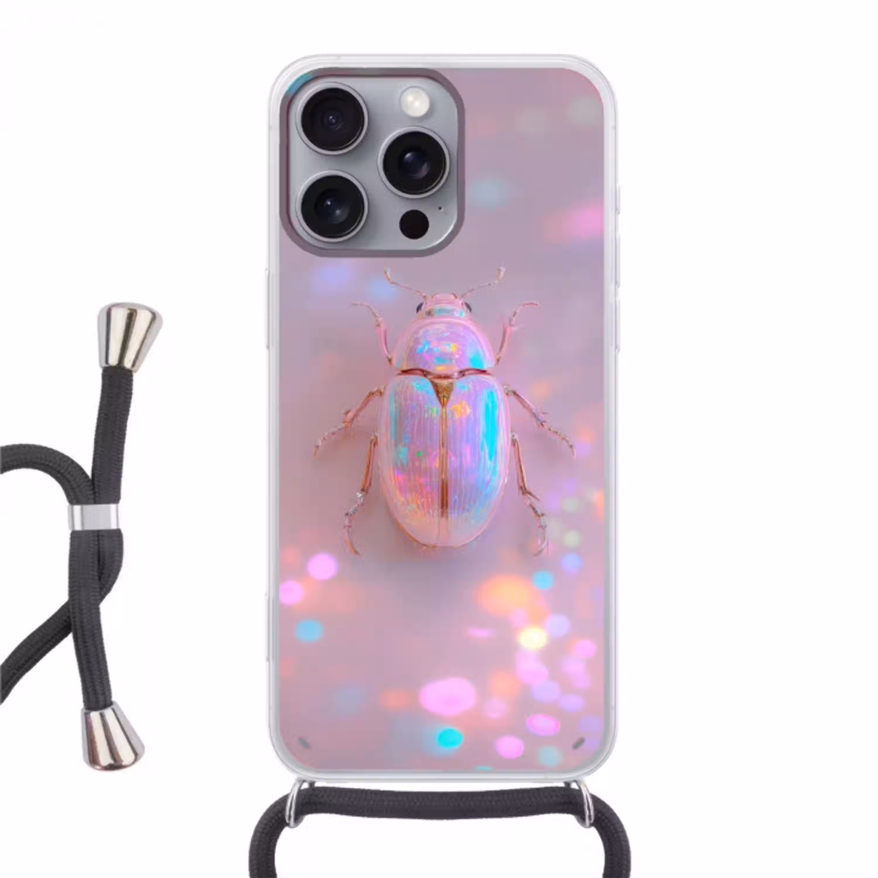 Kever - Metallic - Lichteffect - Roze Hoesje iPhone 16 Pro Max met koord klein -3d