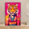 Tijger - Kimono - Planten - Roze canvas 2cm klein -sfeer1