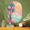 Palmbomen - Golven - Zee Wandcirkel Ovaal Glas middel -sfeer2