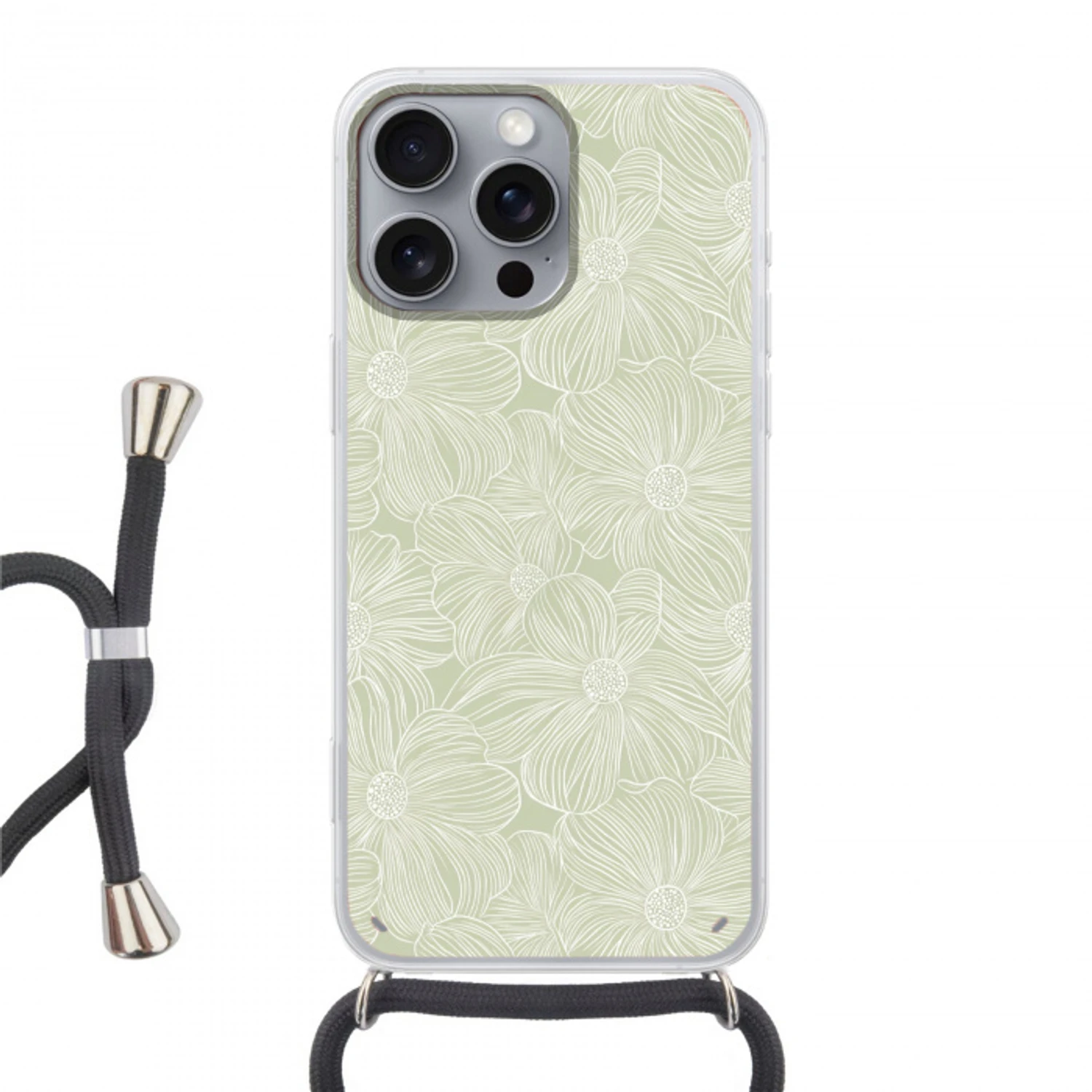 Sereen - Bloemen - Groen Hoesje iPhone 16 Pro Max met koord klein 804 -3d