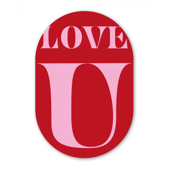 Rood - Love - Valentijn - Roze Wandcirkel Ovaal Glas middel -3d