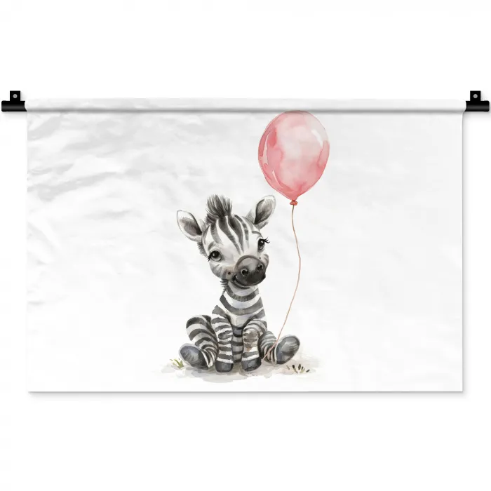Zebra - Baby - Dieren - Roze ballon Wandkleed katoen klein -zz3d