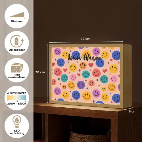 Smileys - Kleurrijk - Hartjes Light Box met batterij (Wandlamp kind) middel -USP_websiteoverzichtNL