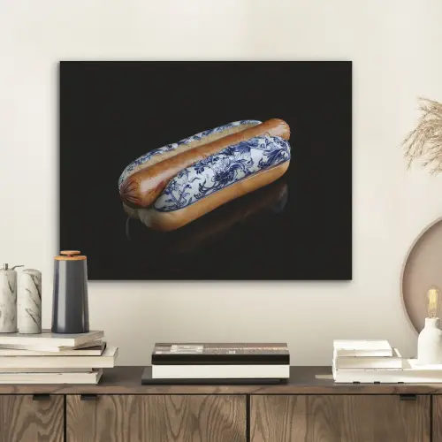Hotdog - Porselein - Delfts blauw - Eten PET vilt klein -sfeer1