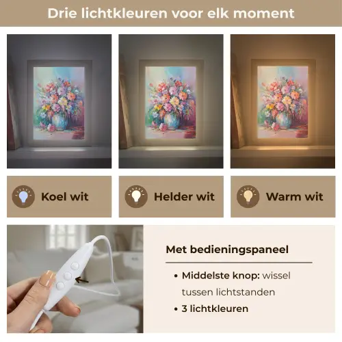 Bloemen - Kunst - Schilderij - Lente - Boeket Light Box met kabel (Tafellamp) klein -USP_lichtkleurNL