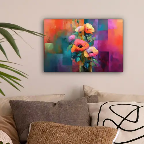 Geometrische kleurvlaken - Modern - Fantasiebloemen canvas 2cm klein -sfeer1
