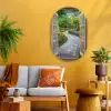 Doorkijk - Bloemen - Tuinpad - Natuur - Raam Wandcirkel Ovaal Glas middel -sfeer4