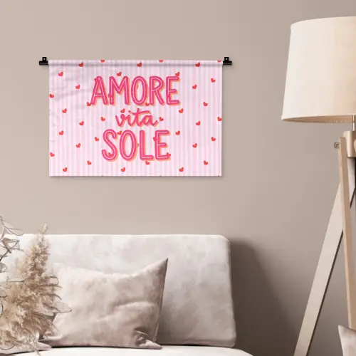 Amore vita sole - Roze - Hartjes Wandkleed katoen klein -sfeer4