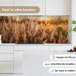Rietpluimen - Gras - Zonsondergang - Goud - Serene keuken achterwand 2 middel -sfeer4_NL