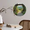 Doorkijk - Landschap - Natuur - Tuinboog - Bloemen Wandcirkel behangsticker klein -sfeer3