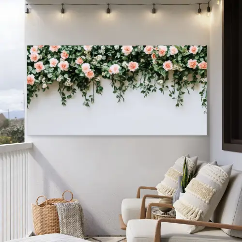 Bloemen - Muur - Rozen - Groen Tuinposter op houten frame 2 cm dik xxl -sfeer1