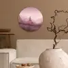 Landschap - Mistig - Roze Wandcirkel kunststof plaat 5mm dik klein -sfeer1