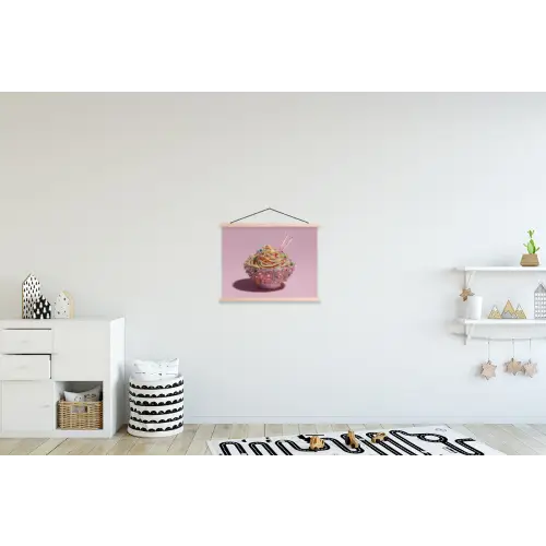 Noodles - Edelstenen - Stokjes - Roze textielposter latten blank klein -kinderkamer