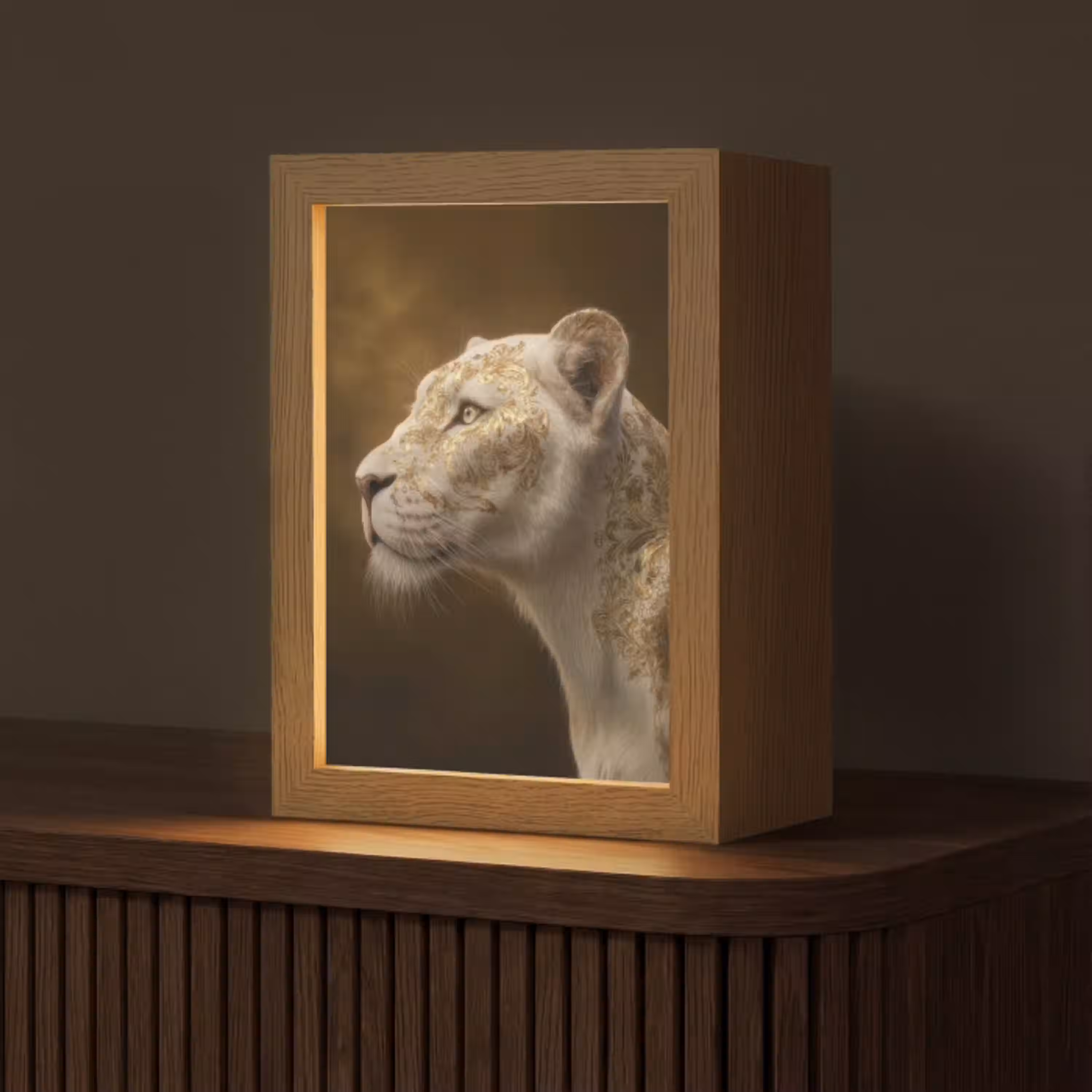 Leeuwin - Bloemen - Wit - Goud Light Box met kabel (Tafellamp) klein -z3d_website