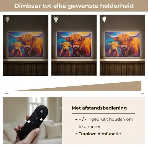 Schotse hooglander - Koeien - Dieren - Kunst Light Box met batterij (Wandlamp) middel -USP_dimbaarNL