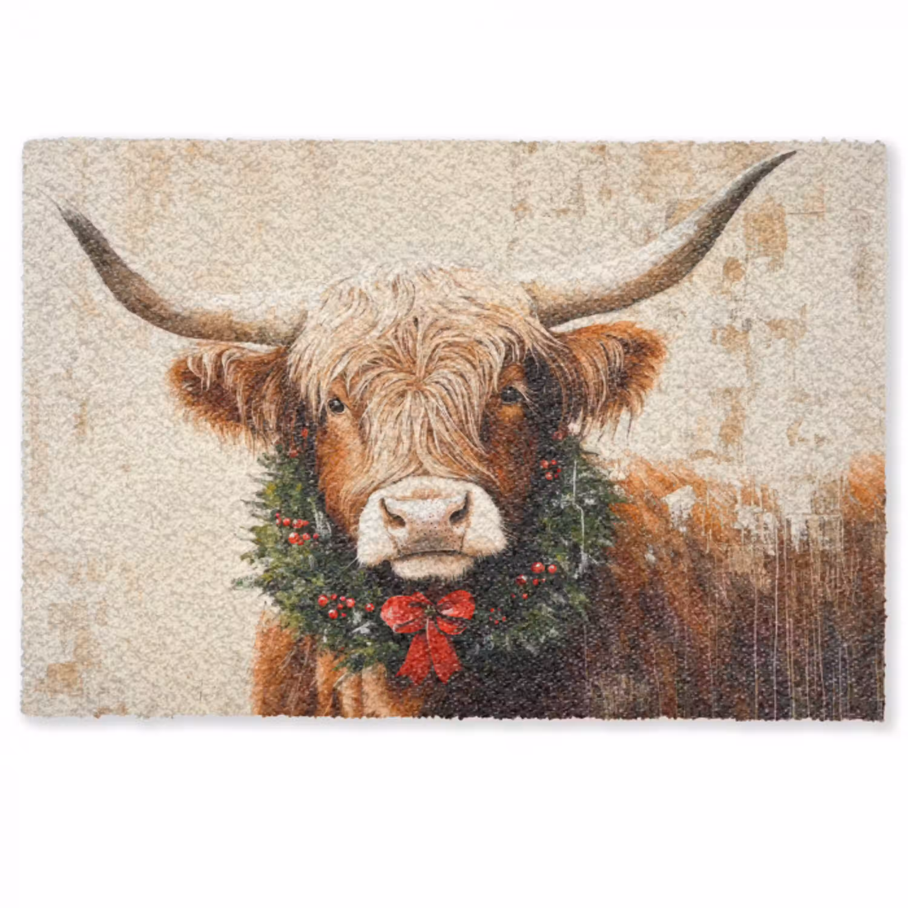 Kerst - Schotse Hooglander - Bruin - Krans Deurmat klein -zkaufland3d