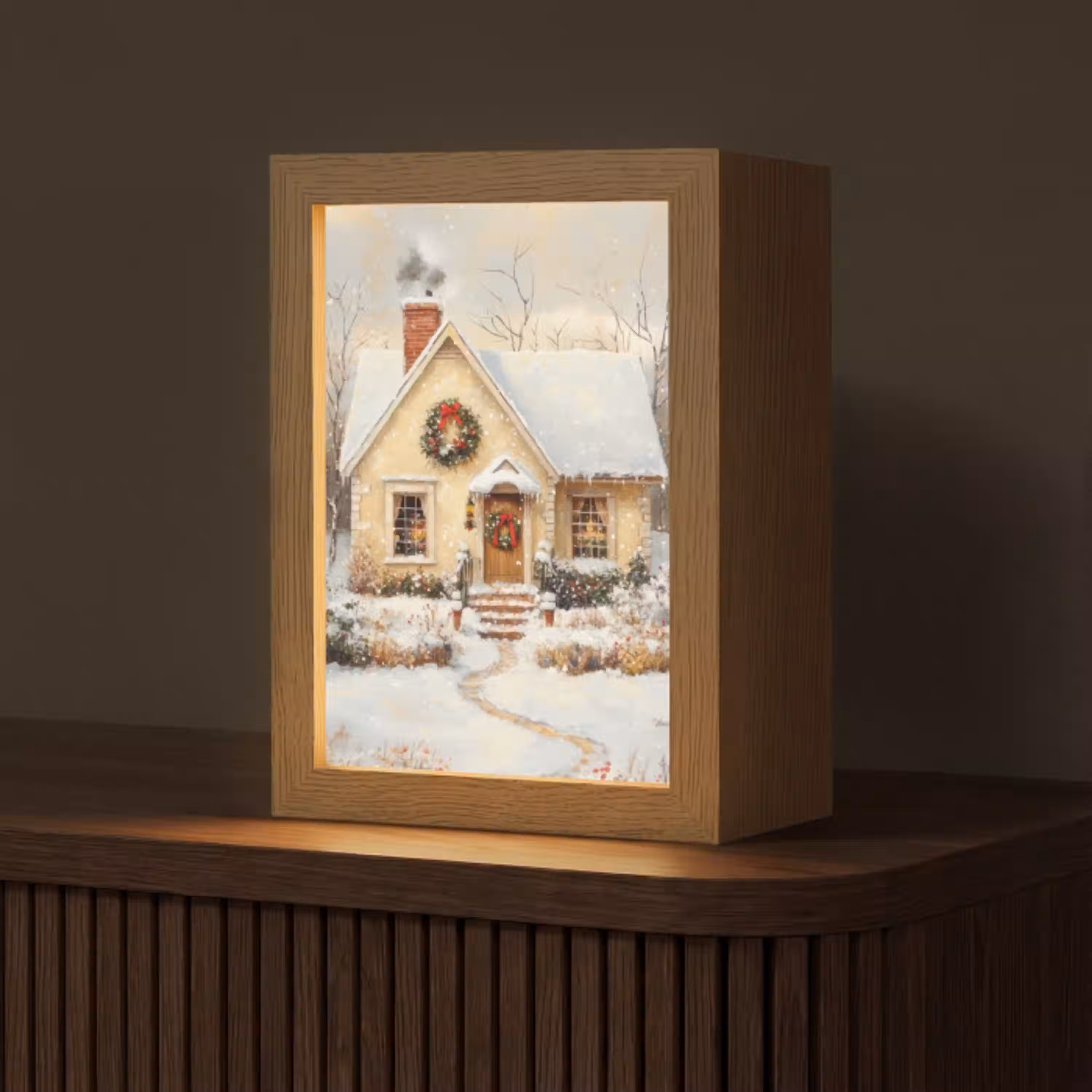 Kerst - Huis - Winter - Sneeuw Light Box met kabel (Tafellamp) klein -z3d_website