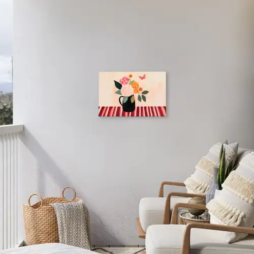 Vaas - Bloemen - Vlinder - Rood Tuinposter op houten frame 2 cm dik klein -sfeer1