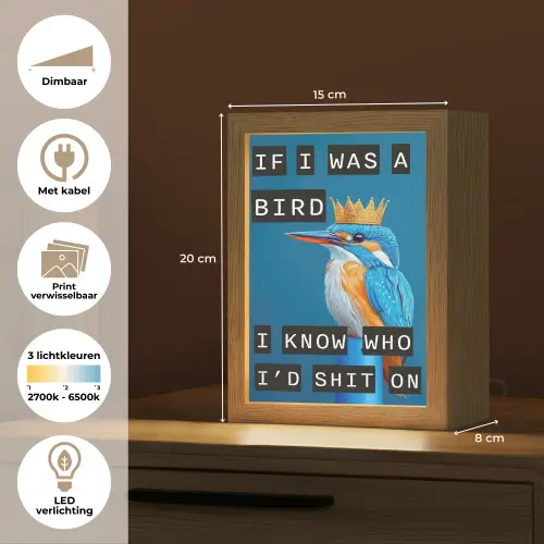 Vogel - Decoratie - Ijsvogel - Blauw Light Box met kabel (Wandlamp) klein -USP_websiteoverzichtNL