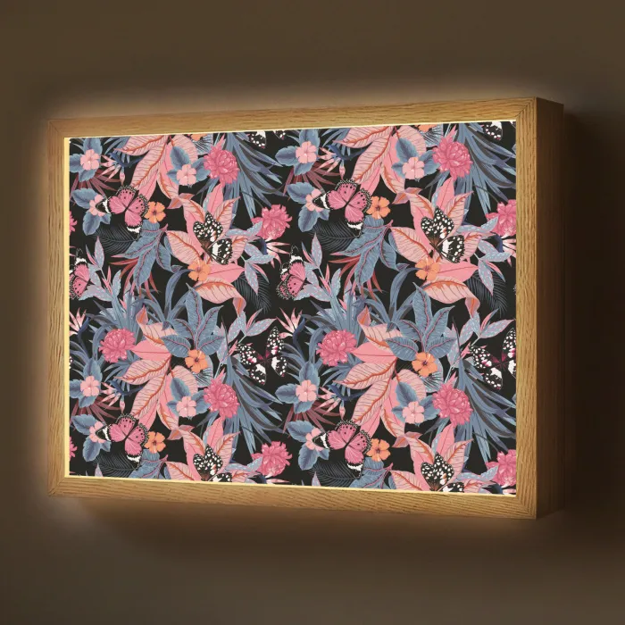 Zomer - Vlinder - Zwart - Roze Light Box met batterij (Wandlamp) middel 907 -z3d_website