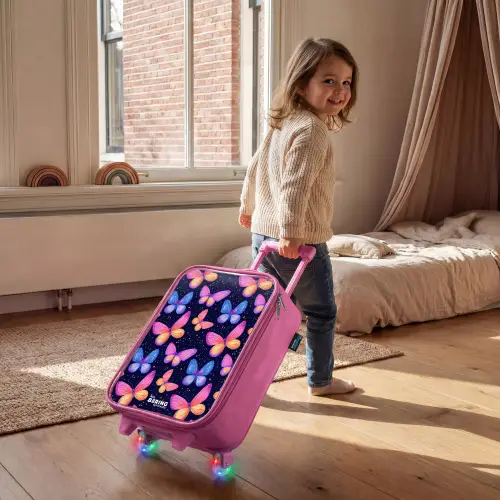 Kleurrijke vlinders in roze en blauw Kinderkoffer - Roze klein -sfeer1