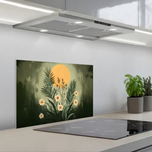 Bloemen - Bladeren - Zon - Groen keuken achterwand spatscherm klein -3d_schuin