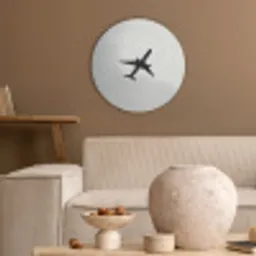 Minimalistisch - Silhouet - Zwart - Vliegtuig Akoestische PET Vilt - Rond klein -sfeer1