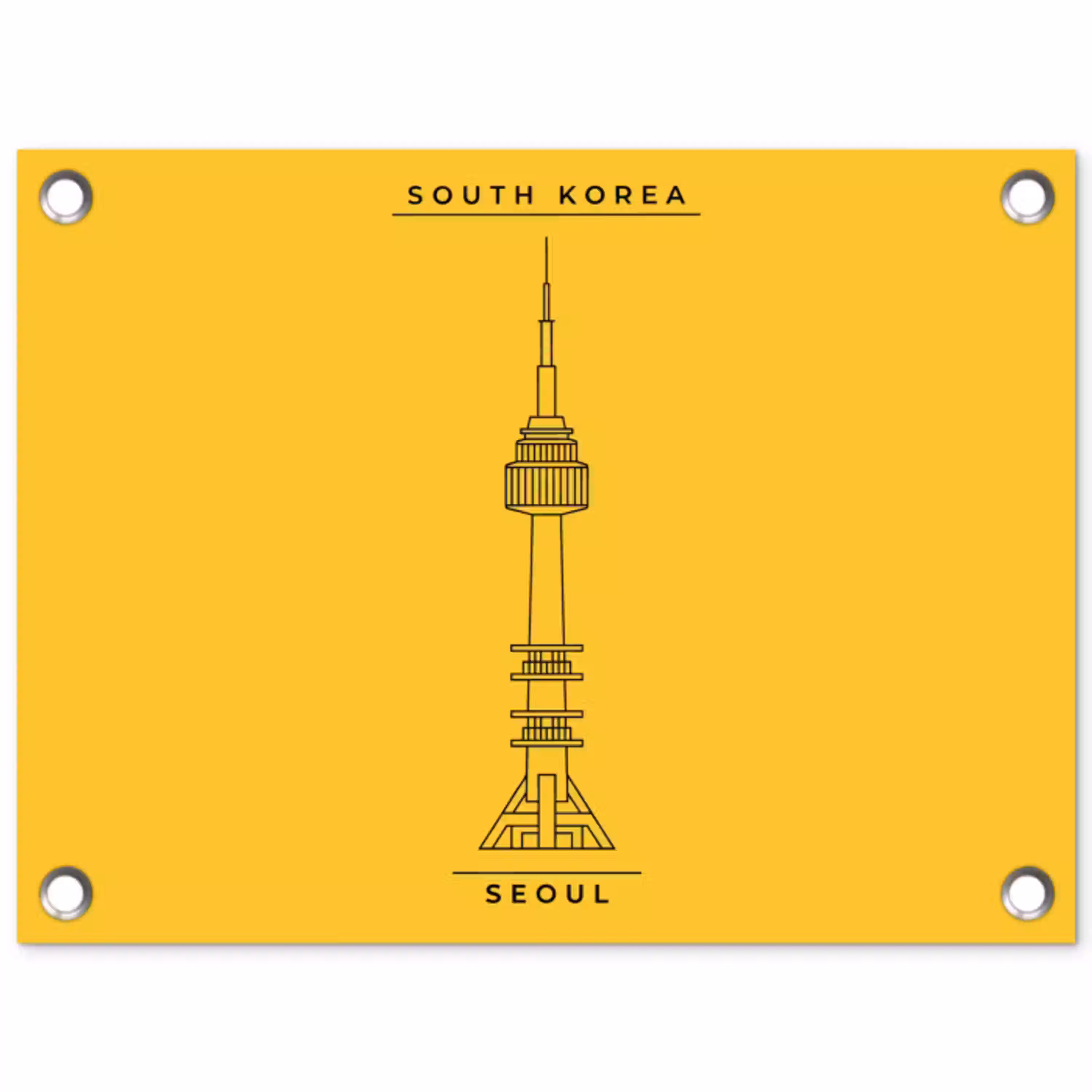 Toren - Seoul - Architectuur - Minimalistisch - Geel tuinposter los doek klein -3d