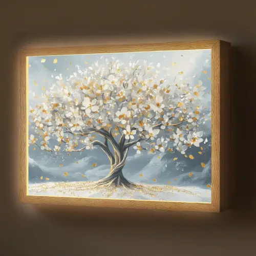 Boom - Winter - Levensboom - Modern - Goud Light Box met batterij (Wandlamp) middel -z3d_website