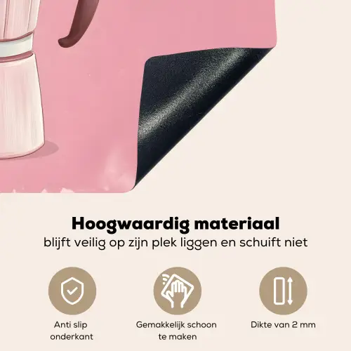 Roze - Mokkapot - Illustratie - Koffie Inductie beschemer met haakjes klein -ky-onderkant-nl