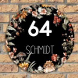 Bloemen - Zwart - Modern Naambord Rond klein -sfeer1