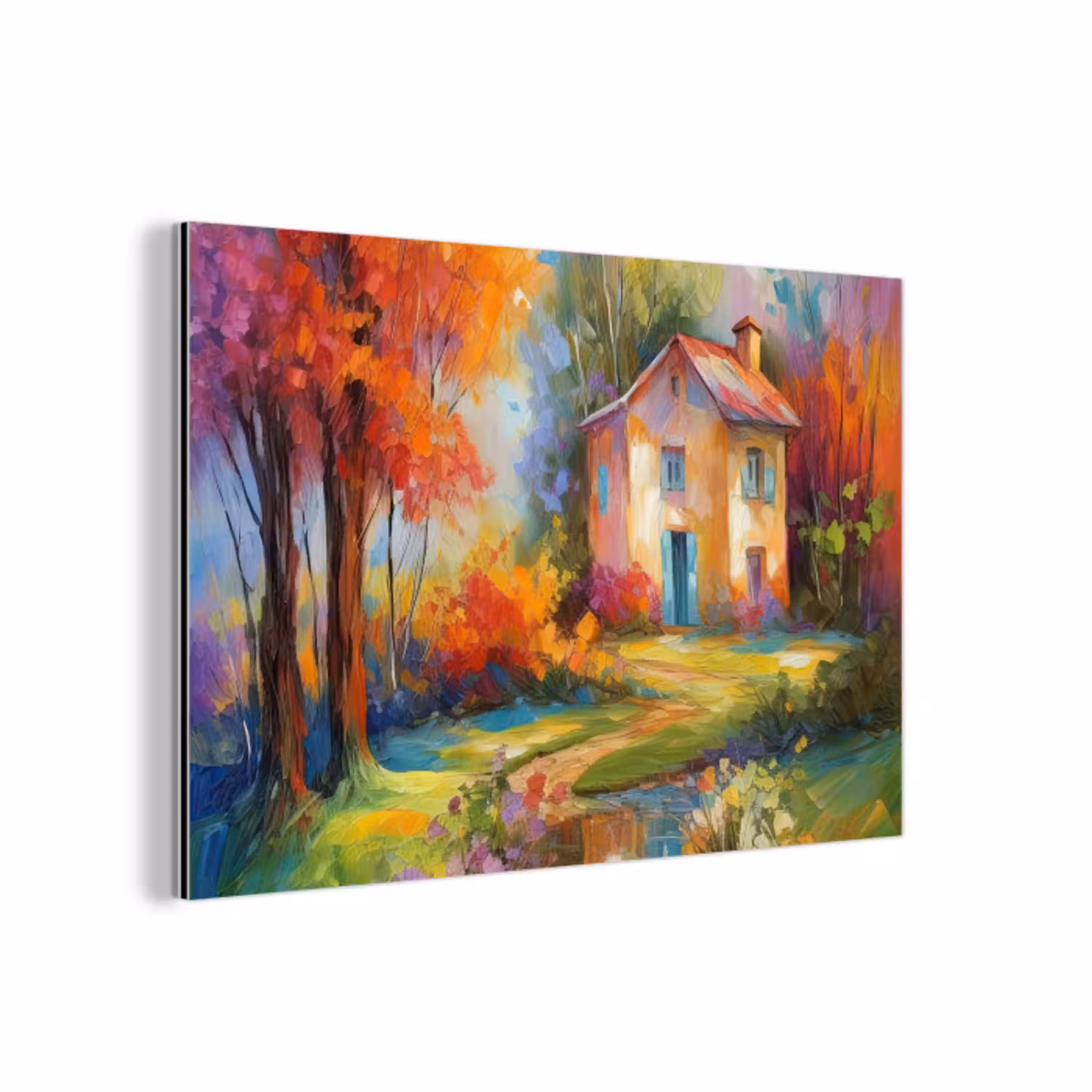 Landschap - Kleurrijk - Olieverf - Kunst aluminium wit klein -3d