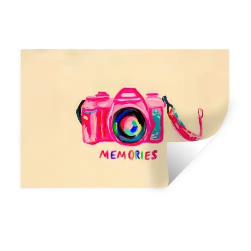 Camera - Memories - Roze - Geschilderd Muursticker klein -3d