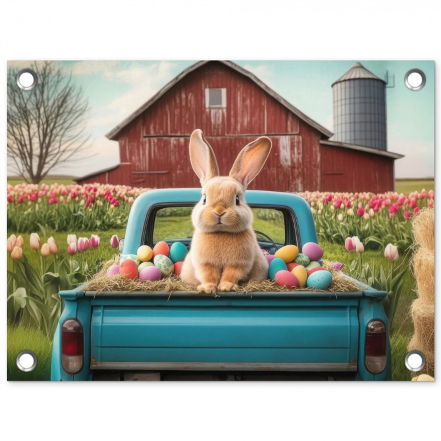 Konijn - Boerderij - Eieren tuinposter los doek klein -3d