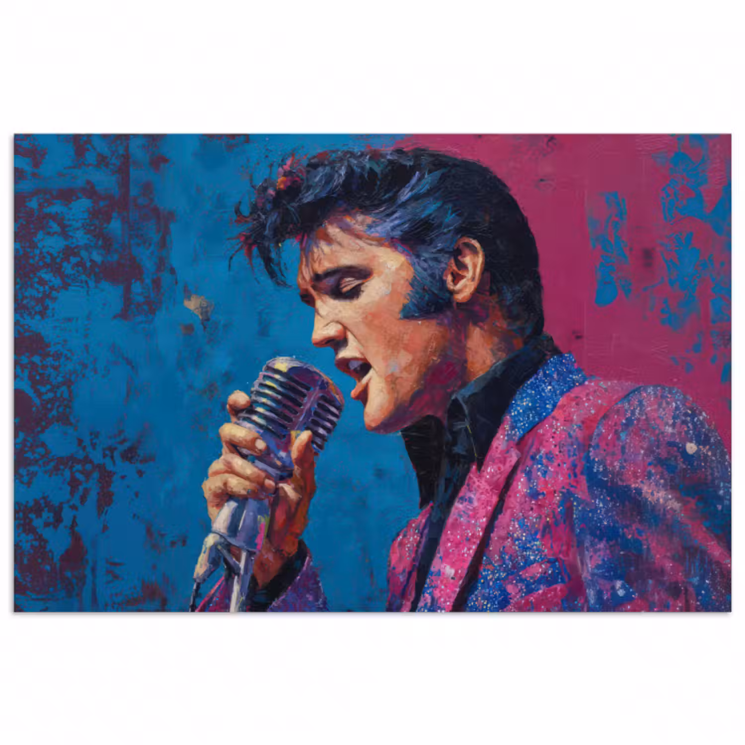 Poster - Singender Mann - Glitzerjacke - Mikrofon