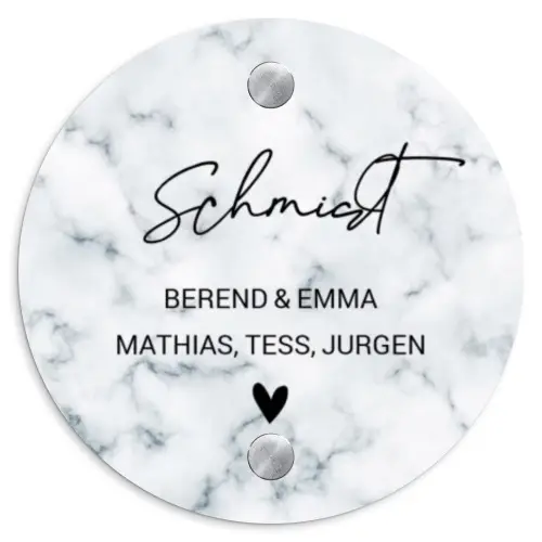 Lichtblauw marmer - Sierlijk Naambord Rond klein -3d