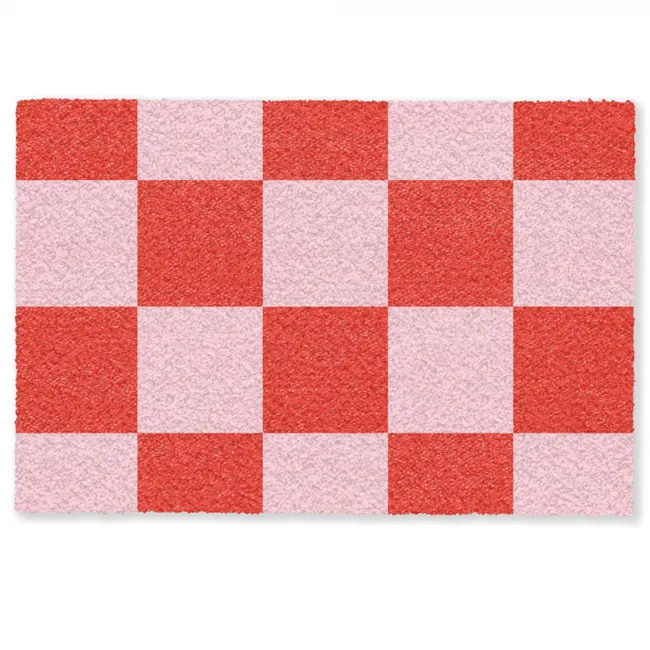 Gepersonaliseerde deurmat Schaakbord patroon - Rood - Roze - Blokjes